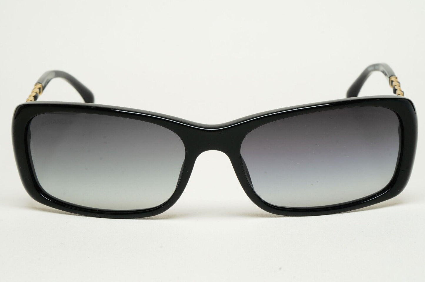 Chanel Sunglasses Black Gold Leather Chain Rectangle 5209-Q c.501/3C 050225
