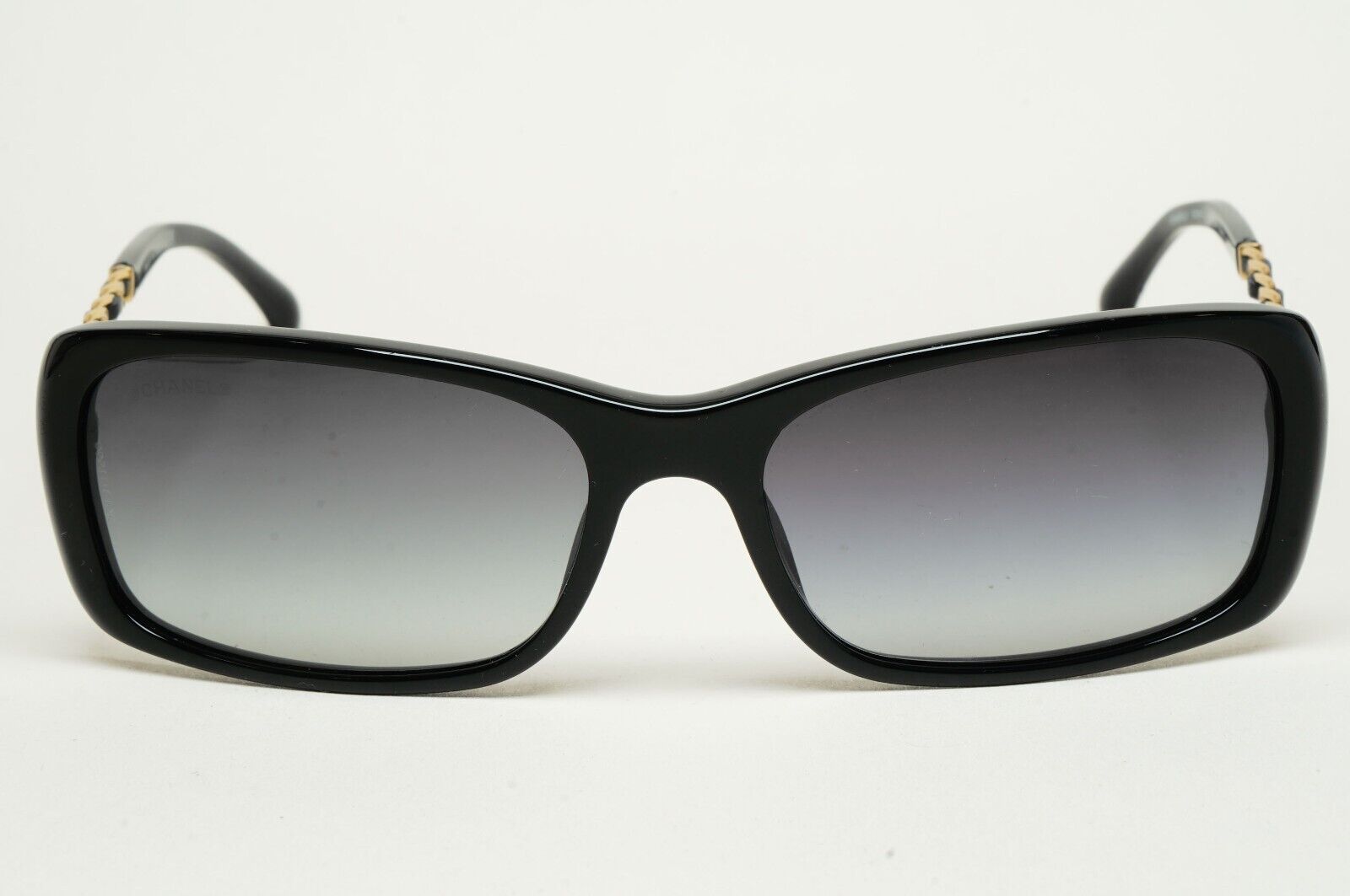 Chanel Sunglasses Black Gold Leather Chain Rectangle 5209-Q c.501/3C 050225