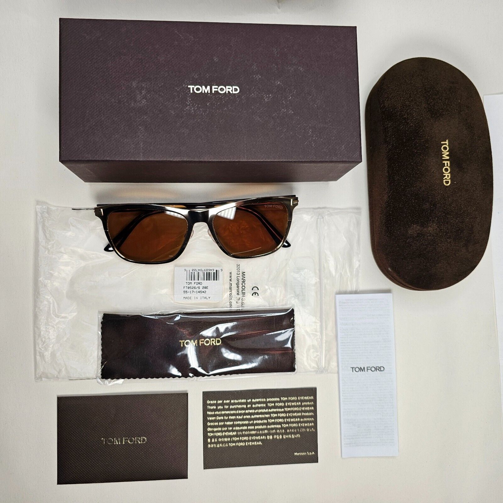 Tom Ford Sunglasses Alasdhair Gold Brown Metal Square FT0526 TF 526 28E 55mm