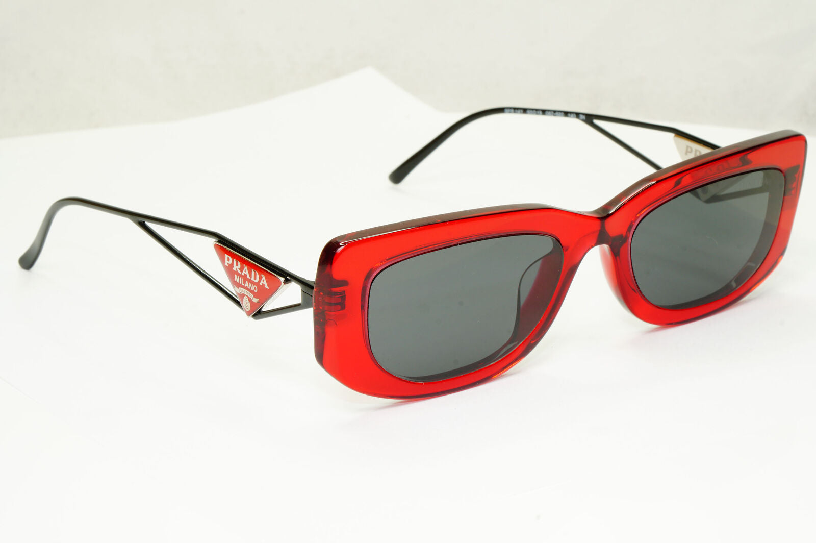 Prada Triangle Logo Sunglasses Red Black Crystal Square PR14YS SPR 14Y 08Z-5S0