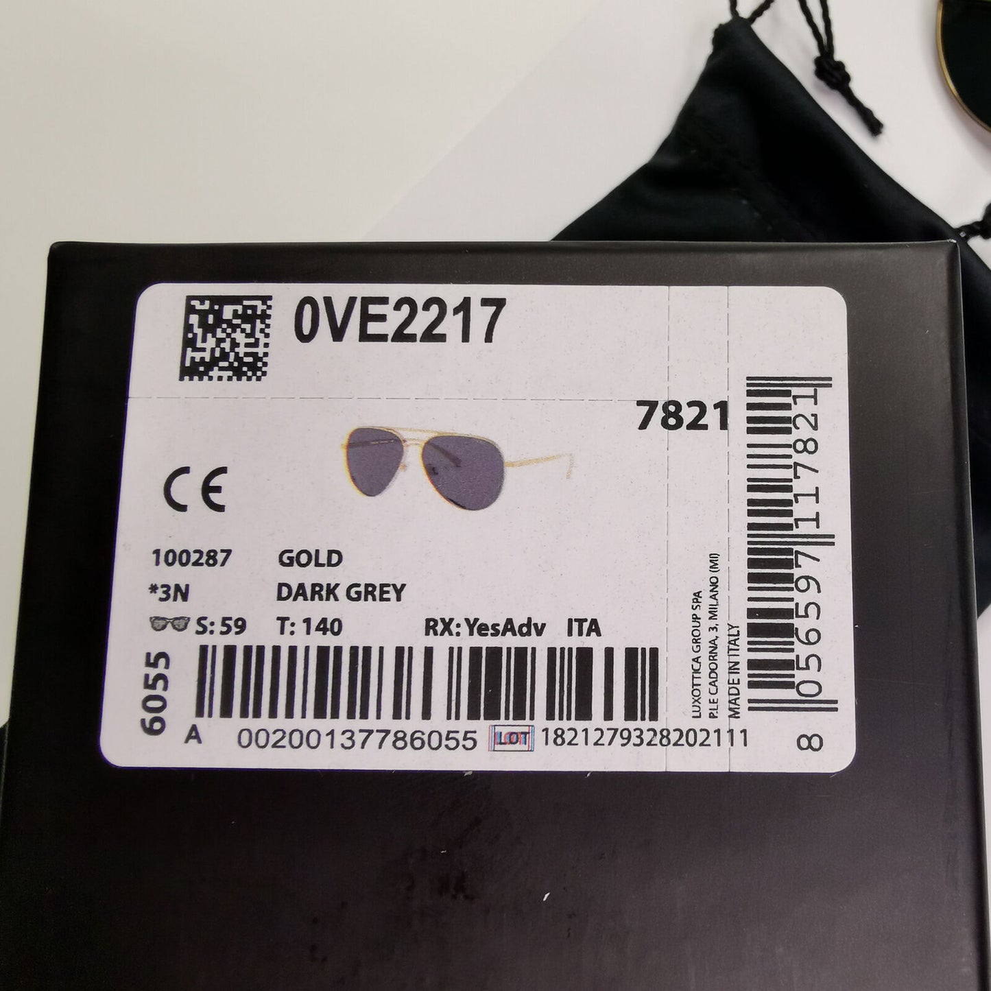 Versace Sunglasses Gold Pilot Metal Black Grey MOD VE 2217 1002/87 59mm