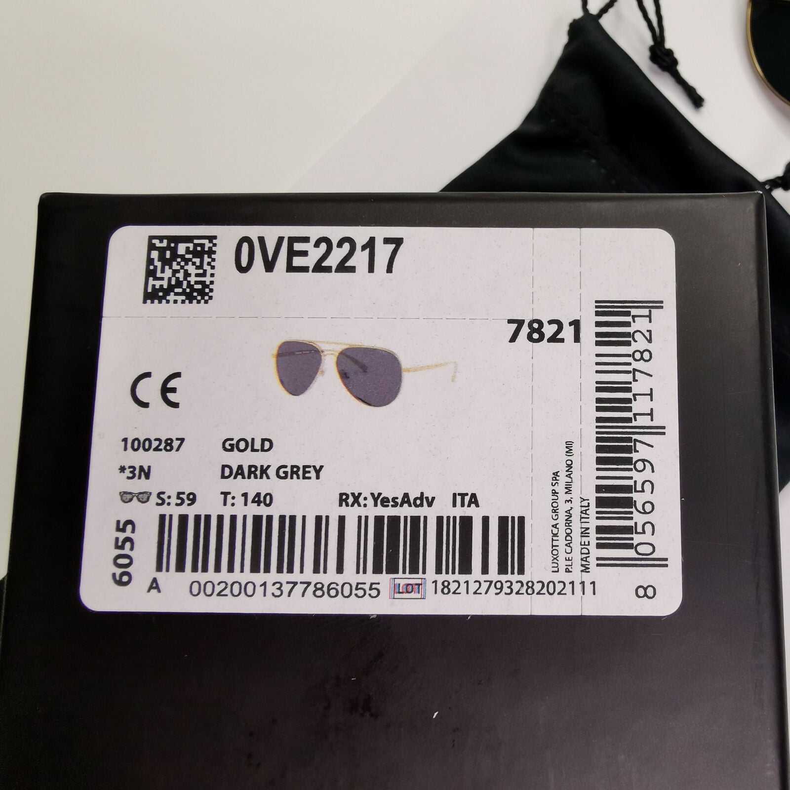 Versace Sunglasses Gold Pilot Metal Black Grey MOD VE 2217 1002/87 59mm