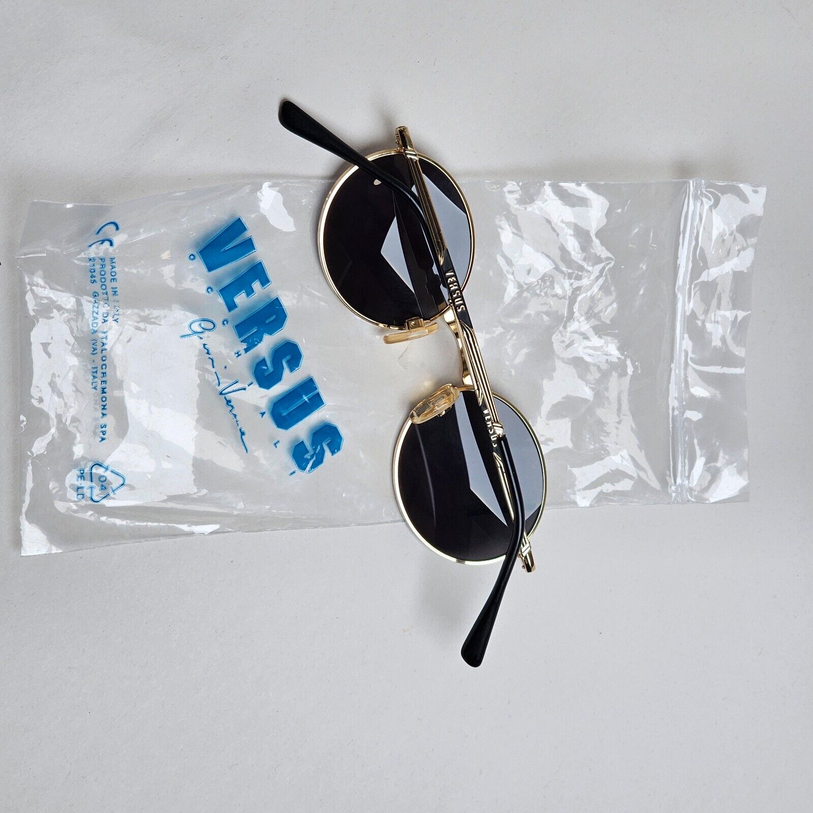 Versus Sunglasses 1996 by Gianni Versace Vintage Round Black MOD E74 COL 59M