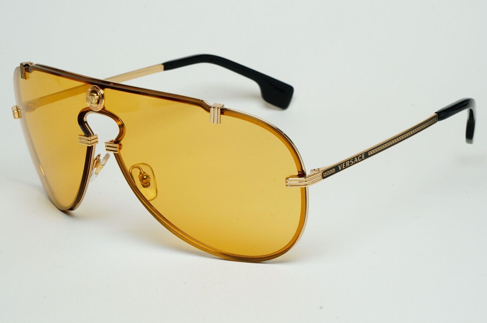 Versace Sunglasses Gold Yellow Pilot Shield Medusa Visor MOD VE 2243 1002/85