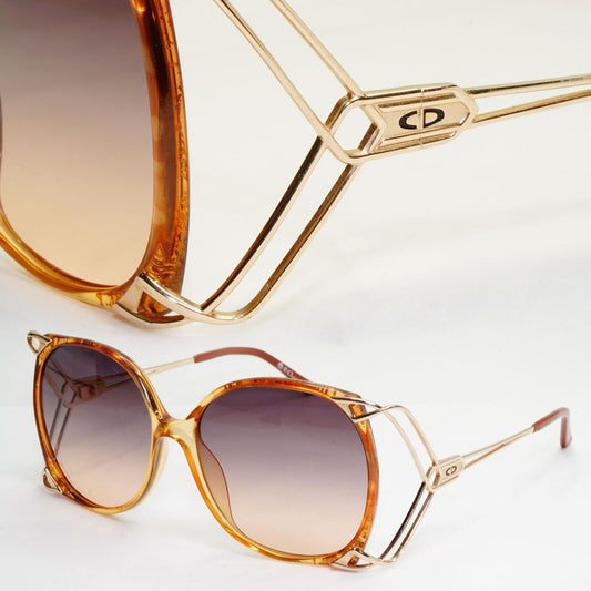 Dior Sunglasses 1990s Vintage Germany Gold Brown Grey Square 2543 11 55mm 270324