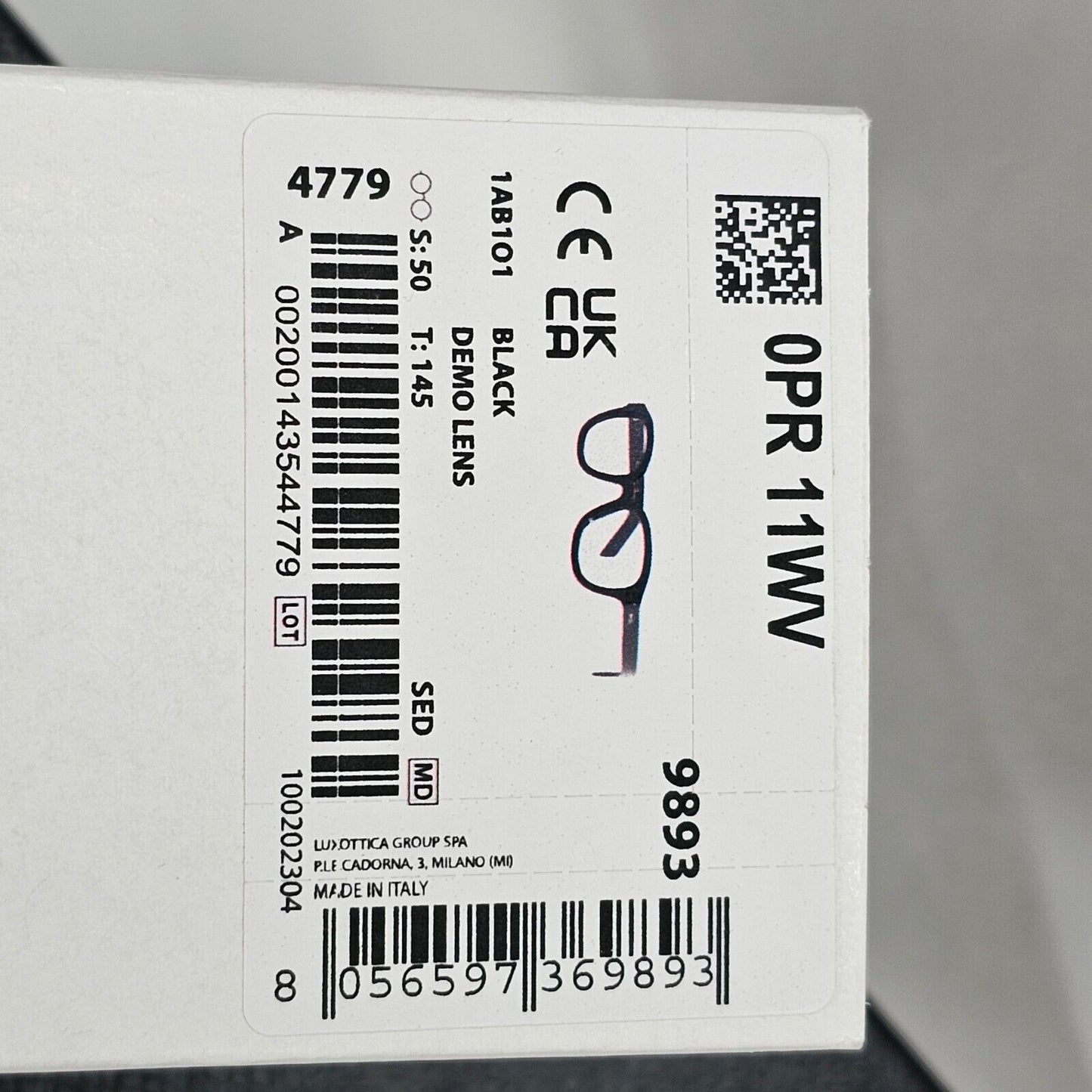Prada Sunglasses Black Glossy Thick Rims Square PR11WV VPR 11W 1AB-1O1 50mm