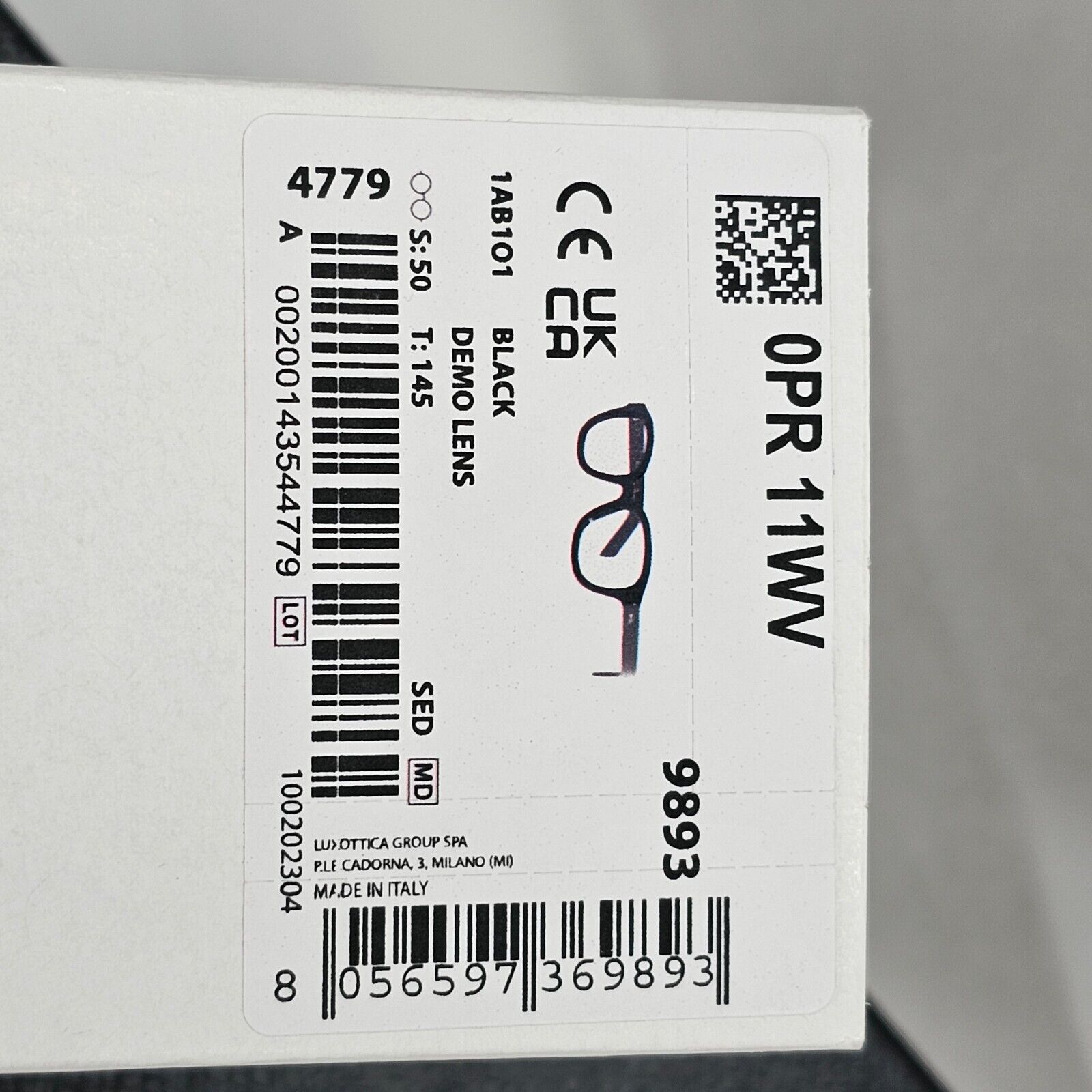 Prada Sunglasses Black Glossy Thick Rims Square PR11WV VPR 11W 1AB-1O1 50mm