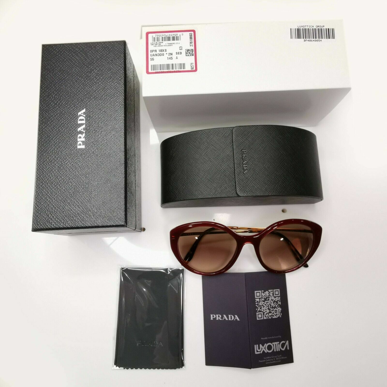 Prada Red Gold Sunglasses Burgundy Bordo Maroon Large Oversized SPR 18X UAN-3D0