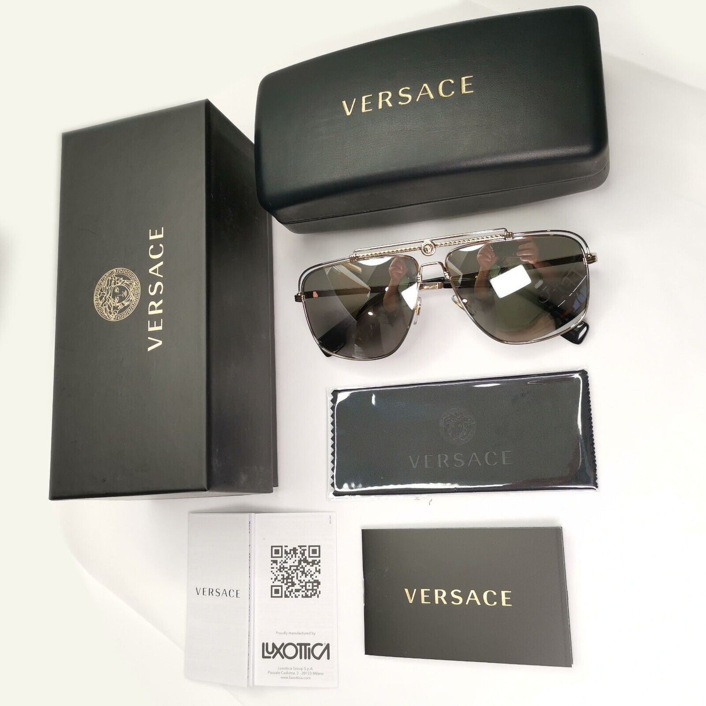 Versace Sunglasses Gold Silver Mirror Square Pilot Metal MOD VE 2242 1252/6G