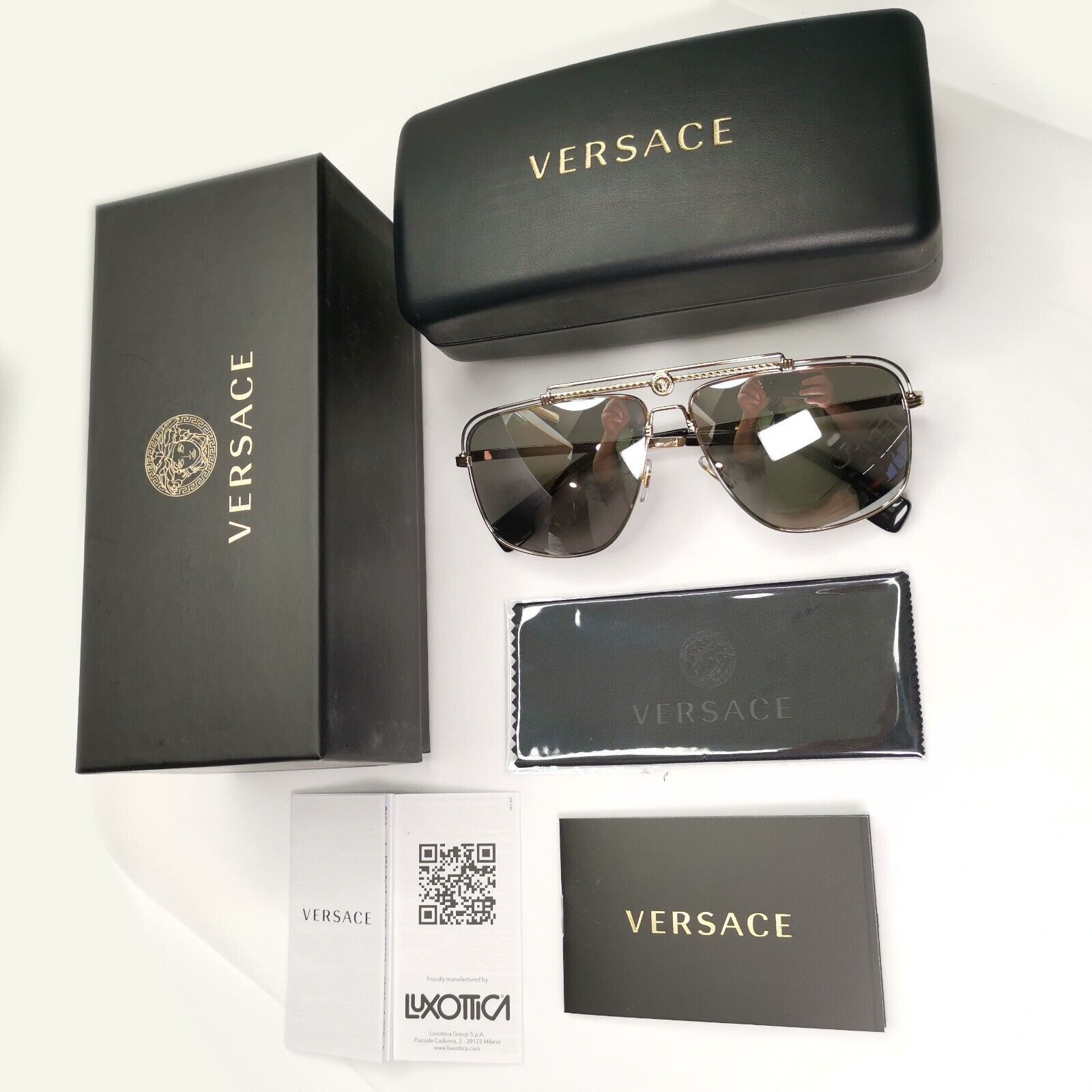 Versace Sunglasses Gold Silver Mirror Square Pilot Metal MOD VE 2242 1252/6G