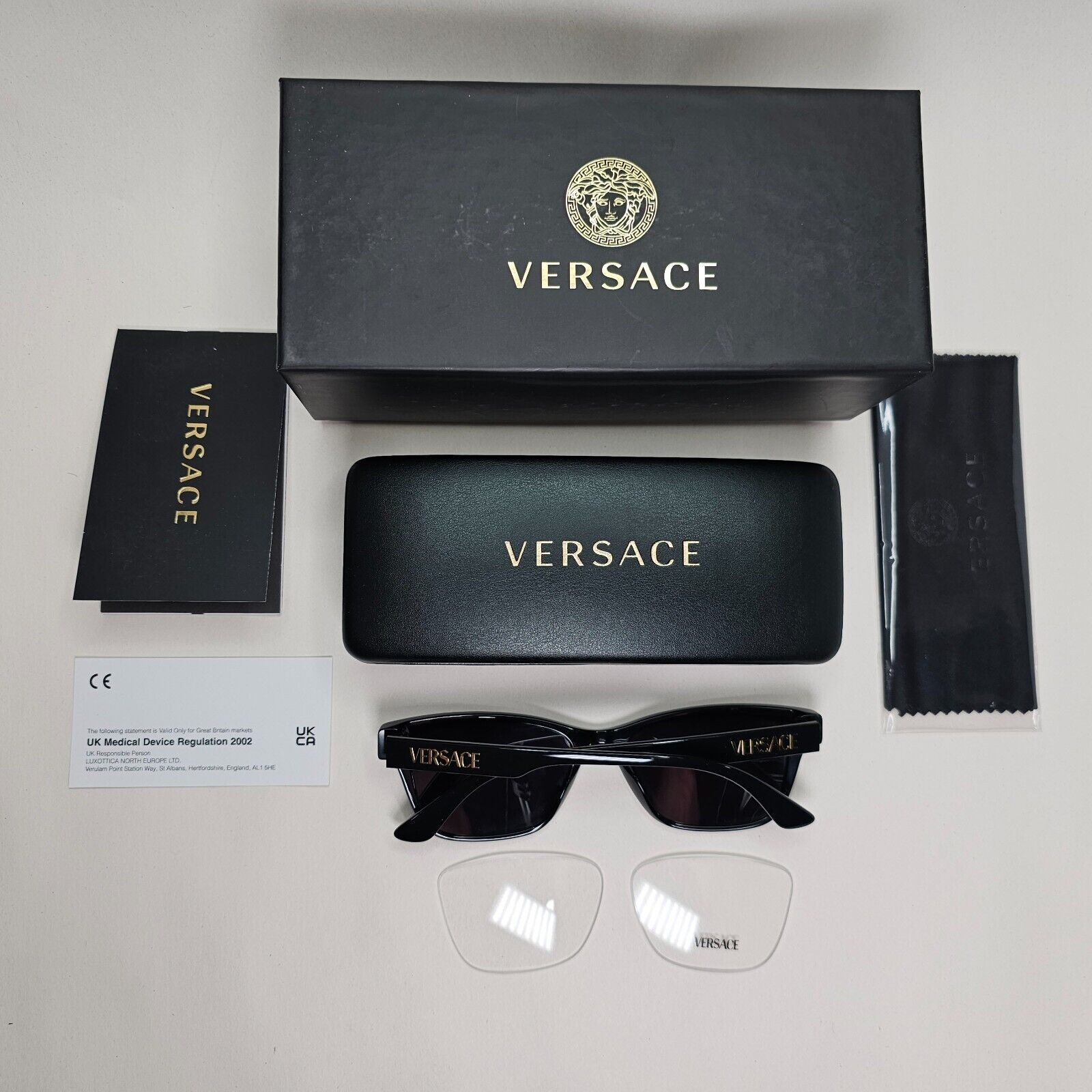 Versace Sunglasses Black Gold Letters Rectangle MOD VE 3316 GB1 55mm