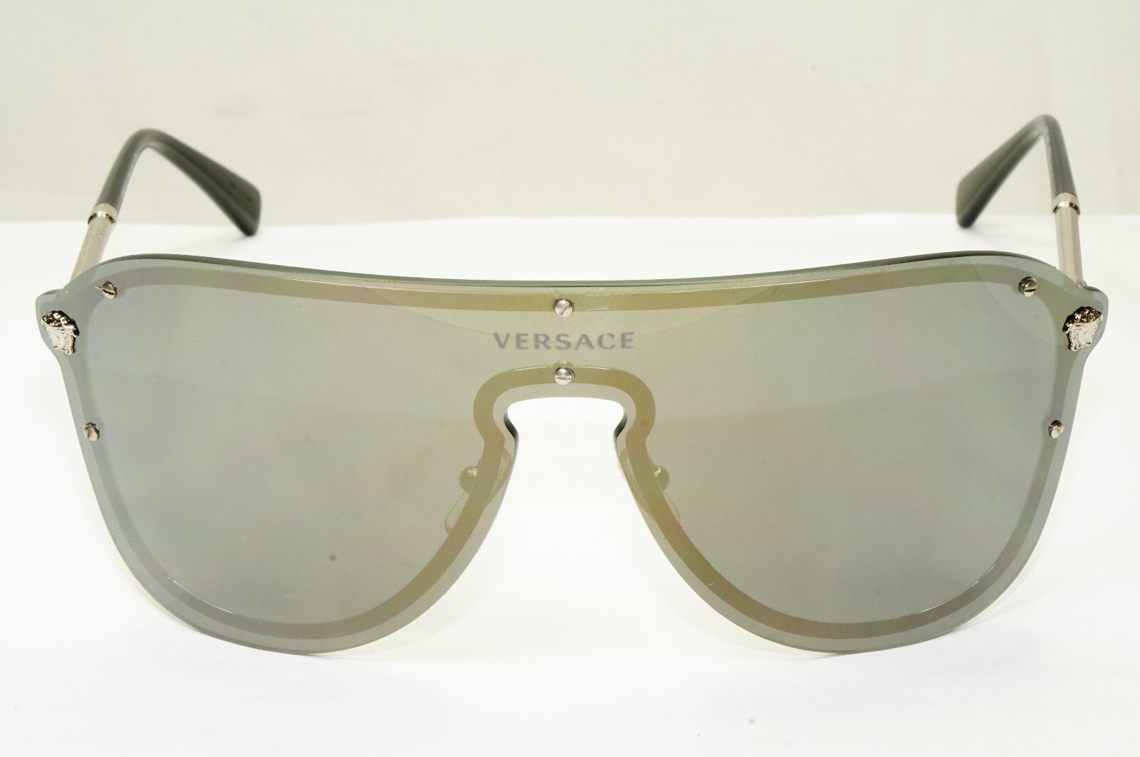Versace Sunglasses Shield Mask Gold Mirror Silver Unisex MOD 2180 1000/5A [a]
