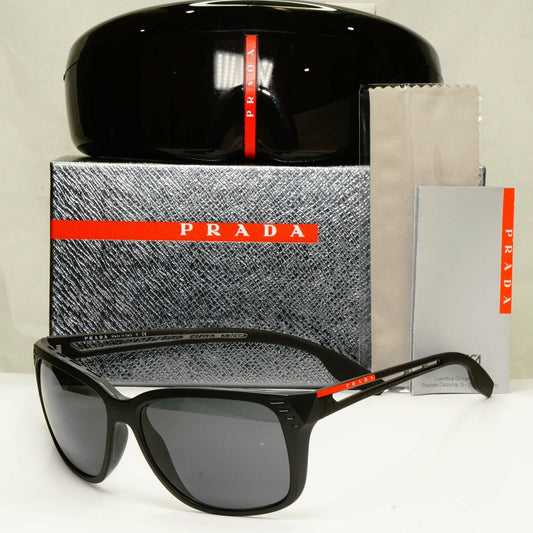 Prada Black Sunglasses Square Mens Designer Sport SPS 03T 1BO-5S0 Red Stripe