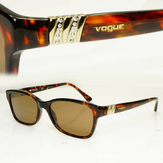 Vogue Tortoiseshell Brown Sunglasses Crystal Gold Rectangle 2765 W656 33498