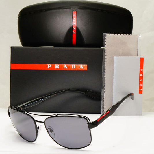Prada Polarised Sunglasses Black Grey Pilot Metal PS57VS SPS 57V 1BO-02G