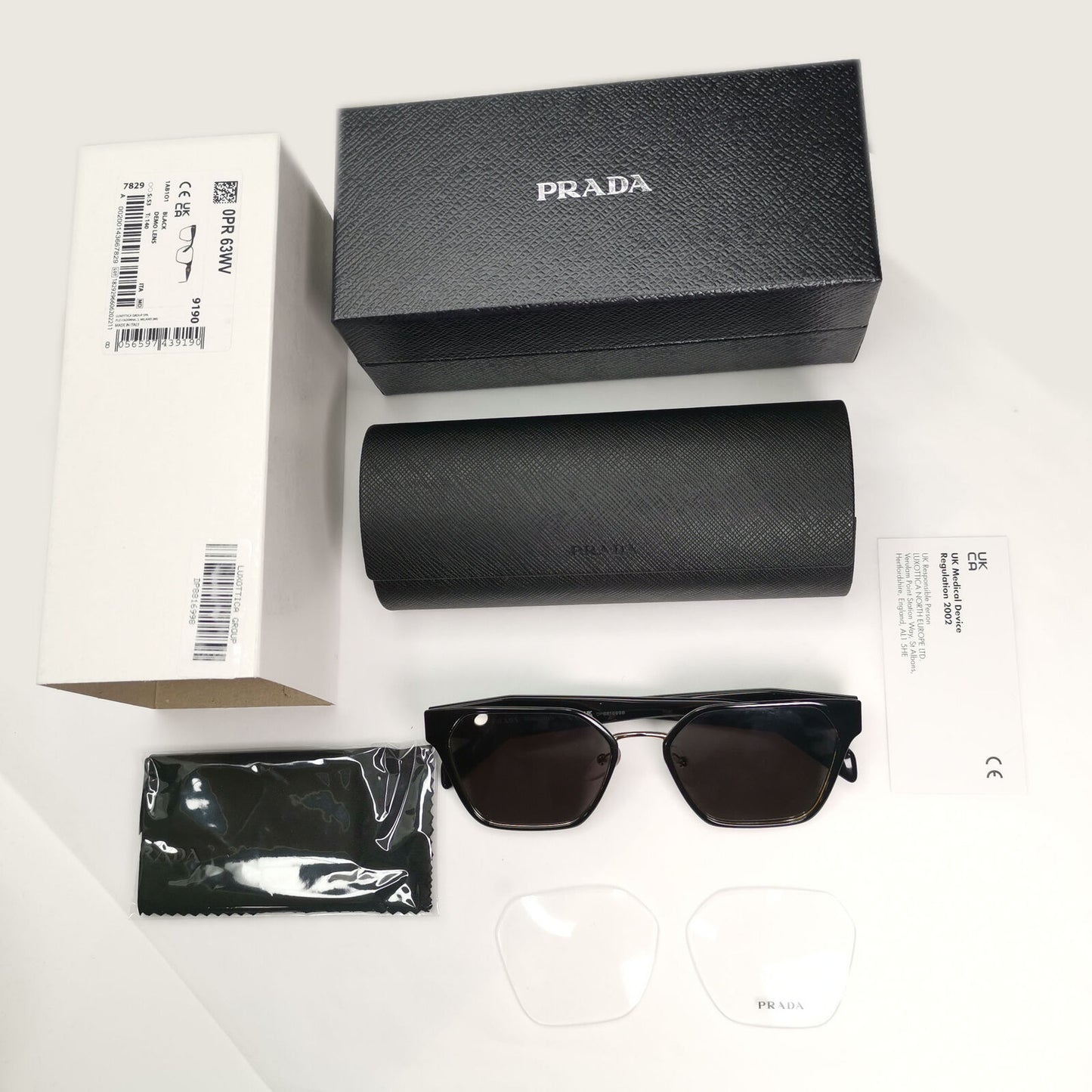 Prada Sunglasses Black Gold Square Metal Milano PR63WV VPR 63W 1AB-1O1 53mm