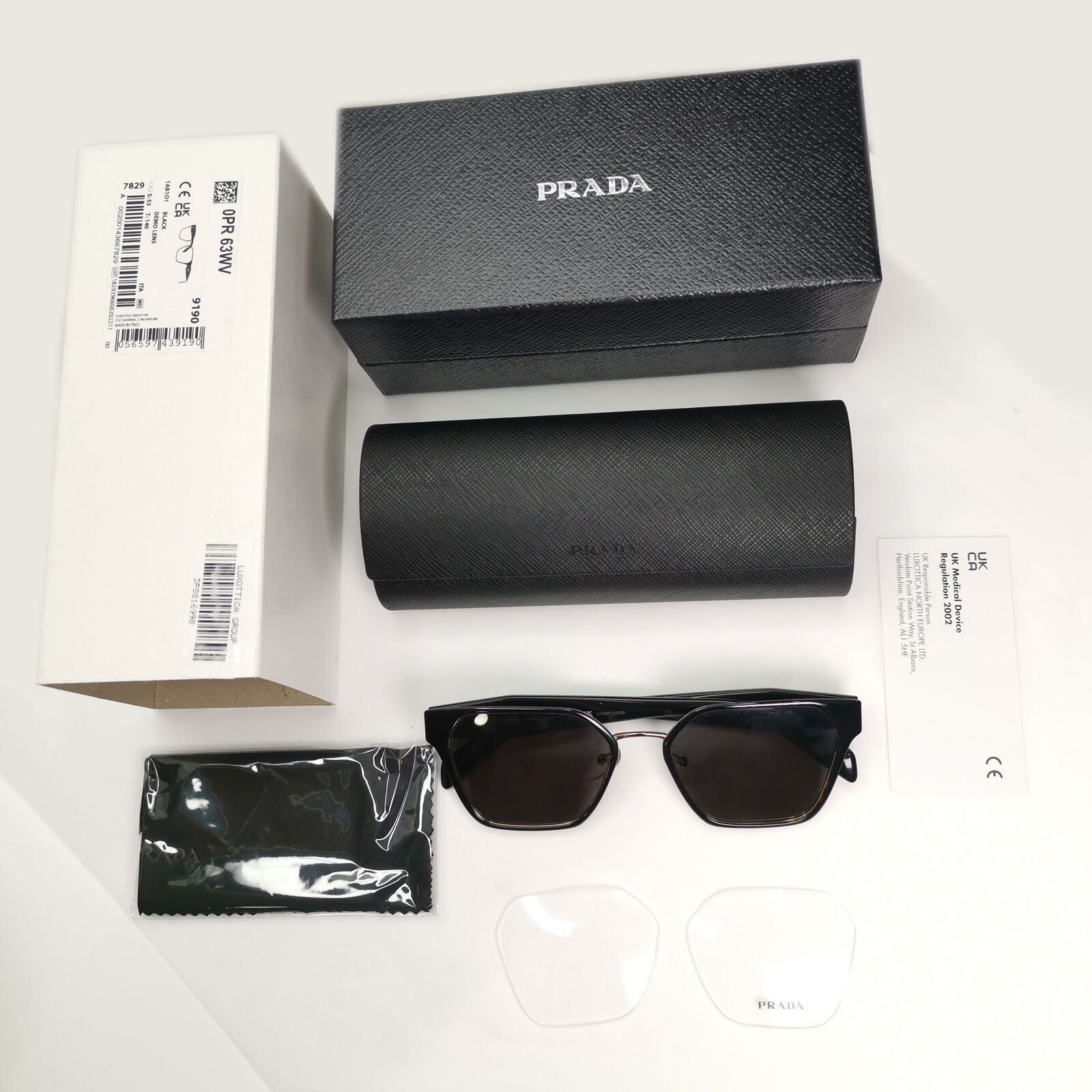 Prada Sunglasses Black Gold Square Metal Milano PR63WV VPR 63W 1AB-1O1 53mm