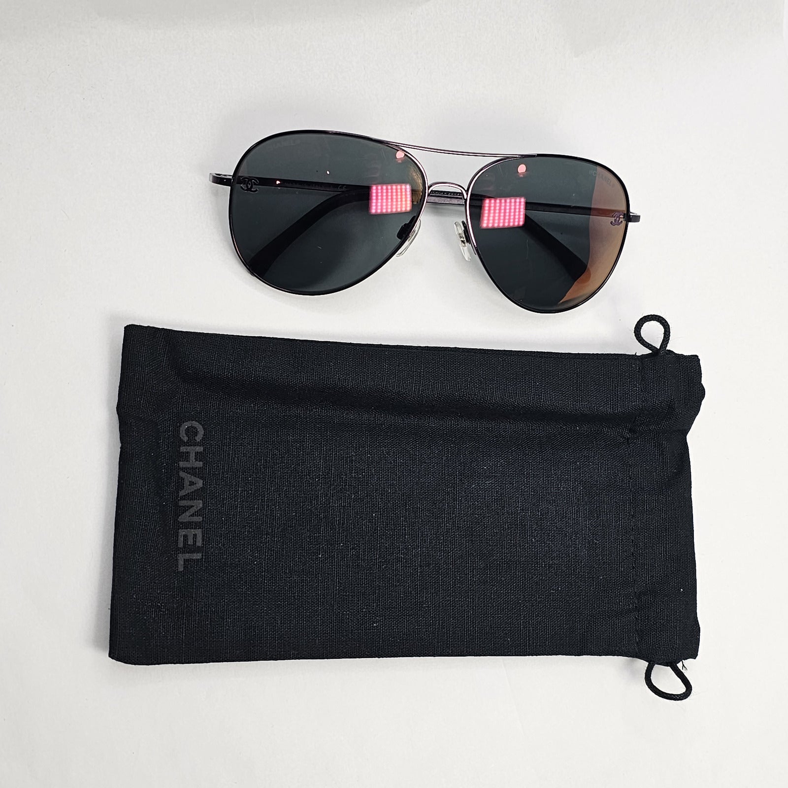 Chanel Sunglasses Grey Mauve Dark Purple Leather Pilot 4189-T-Q c.467/C1