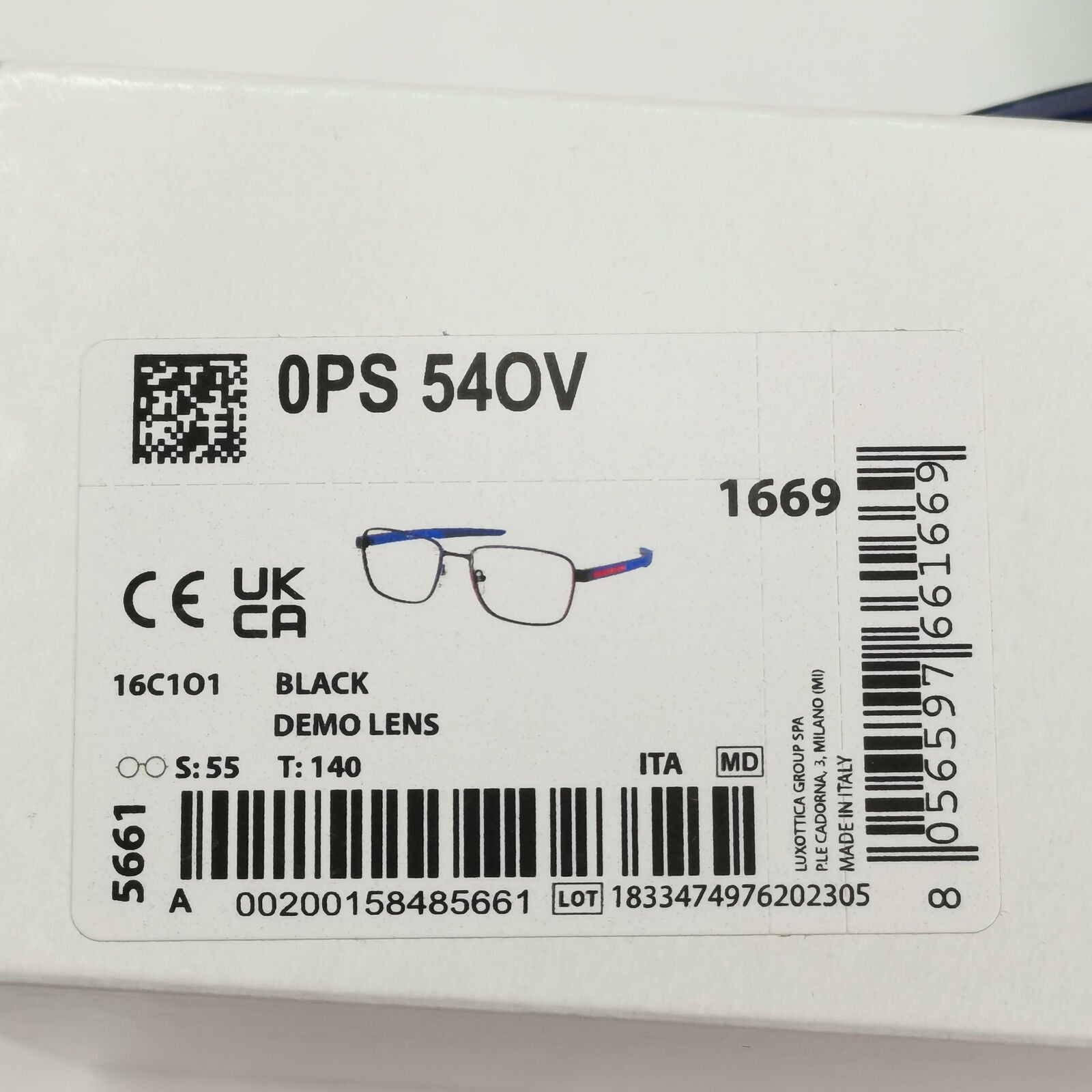 Prada Sunglasses Black Blue Square Red Stripe PS54OV VPS 54O 16C-1O1 55mm