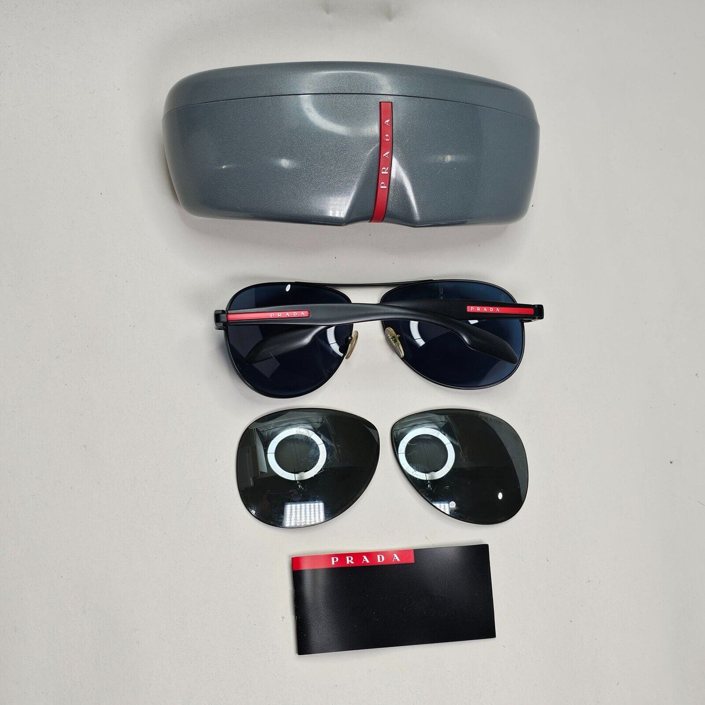 Prada Sunglasses Black Blue Pilot Red Stripe PS53PS SPS 53P 1BO-7W1 62mm 031124
