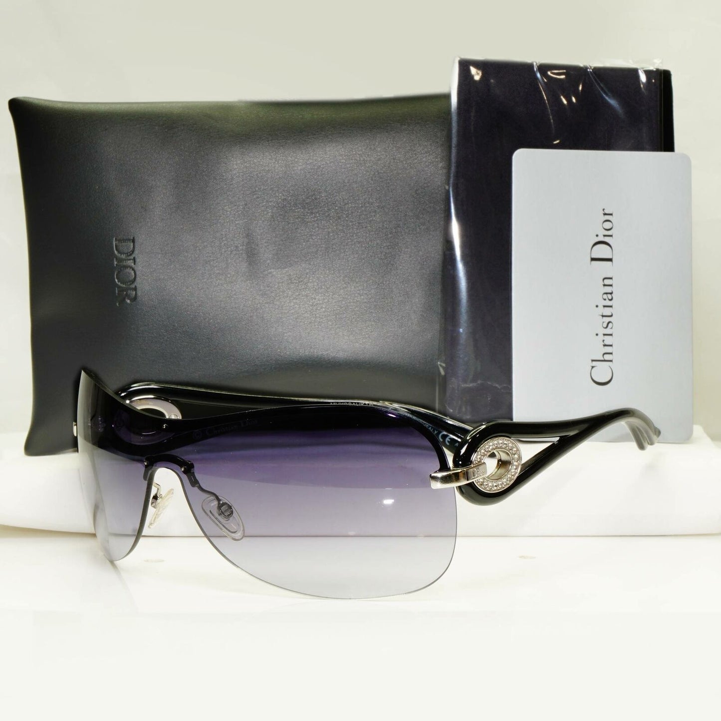 Authentic Dior Womens Shield Black Visor Shield Sunglasses Volute 3 Strass RZSJJ