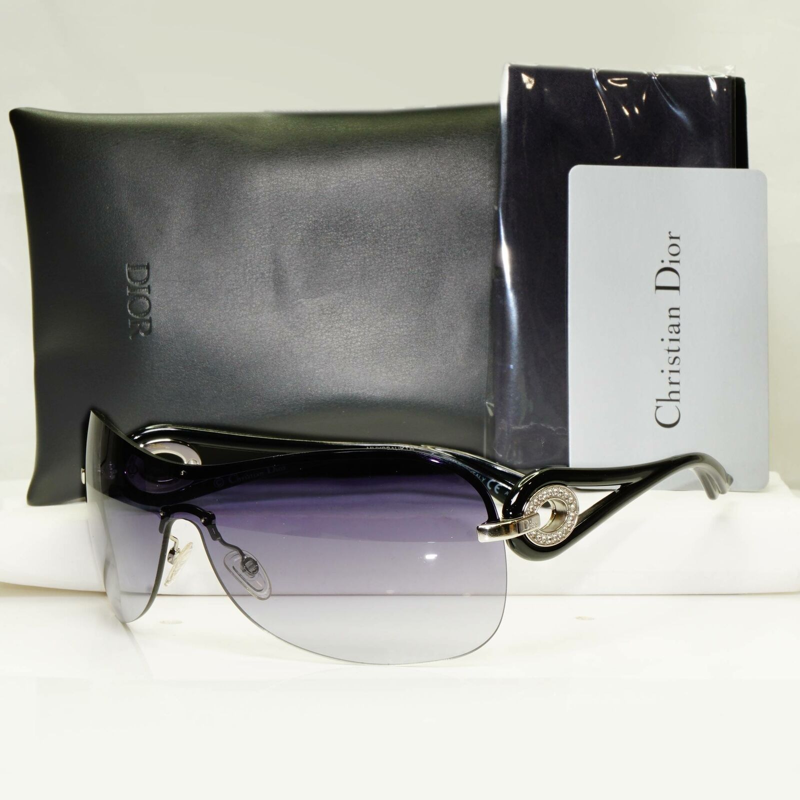 Authentic Dior Womens Shield Black Visor Shield Sunglasses Volute 3 Strass RZSJJ