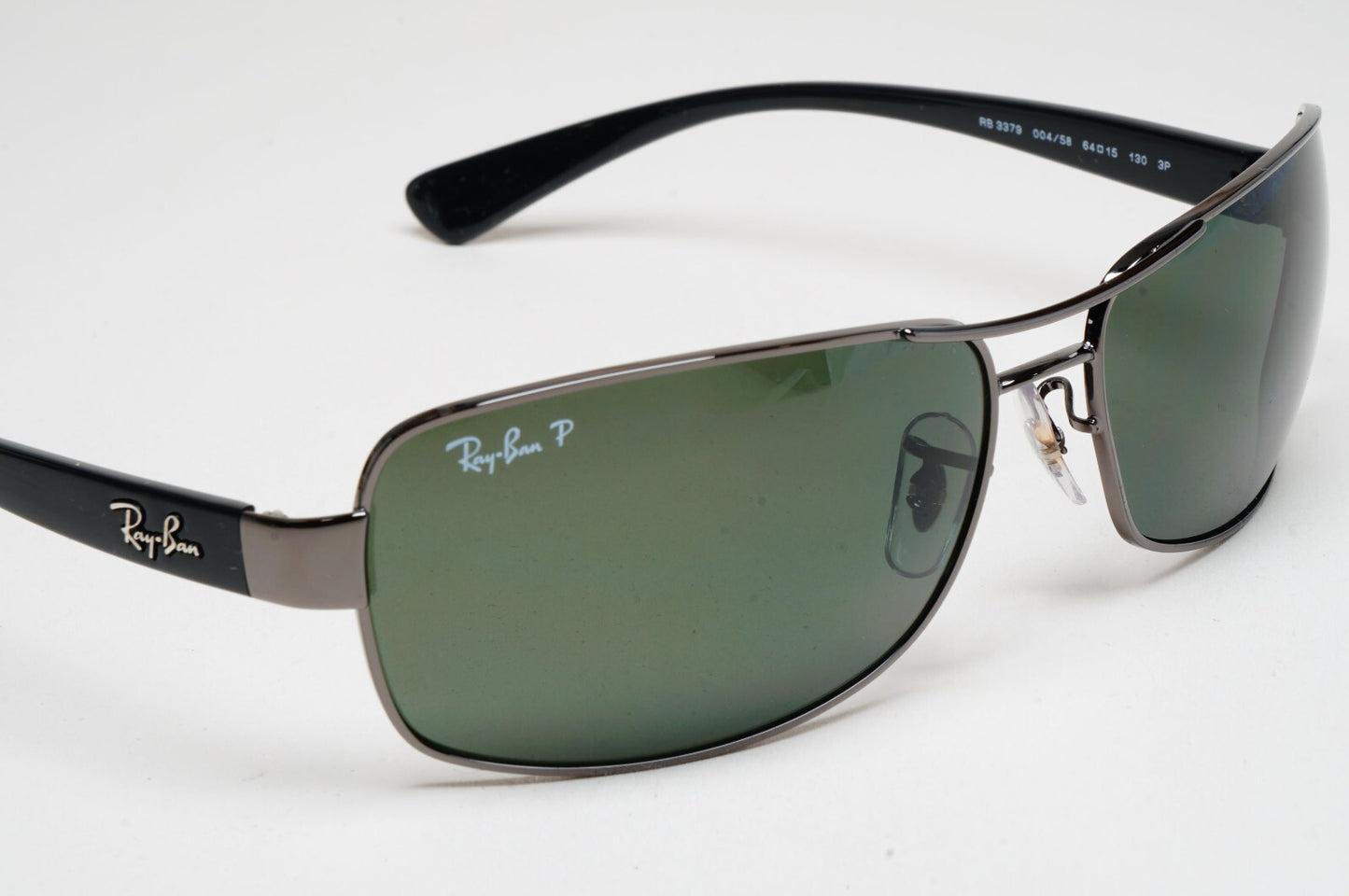 Ray-Ban Sunglasses Polarized Dark Green Gunmetal Wrap Navigator RB 3379 004/58
