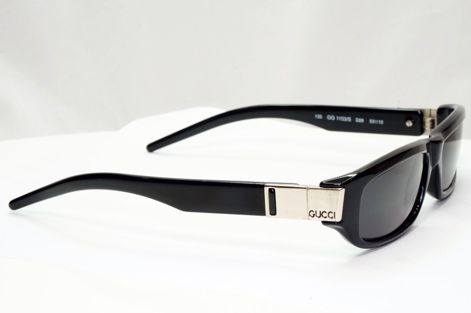 Gucci Sunglasses 1997 Vintage Black Rectangle Silver GG 1153/S D28 53mm 120125