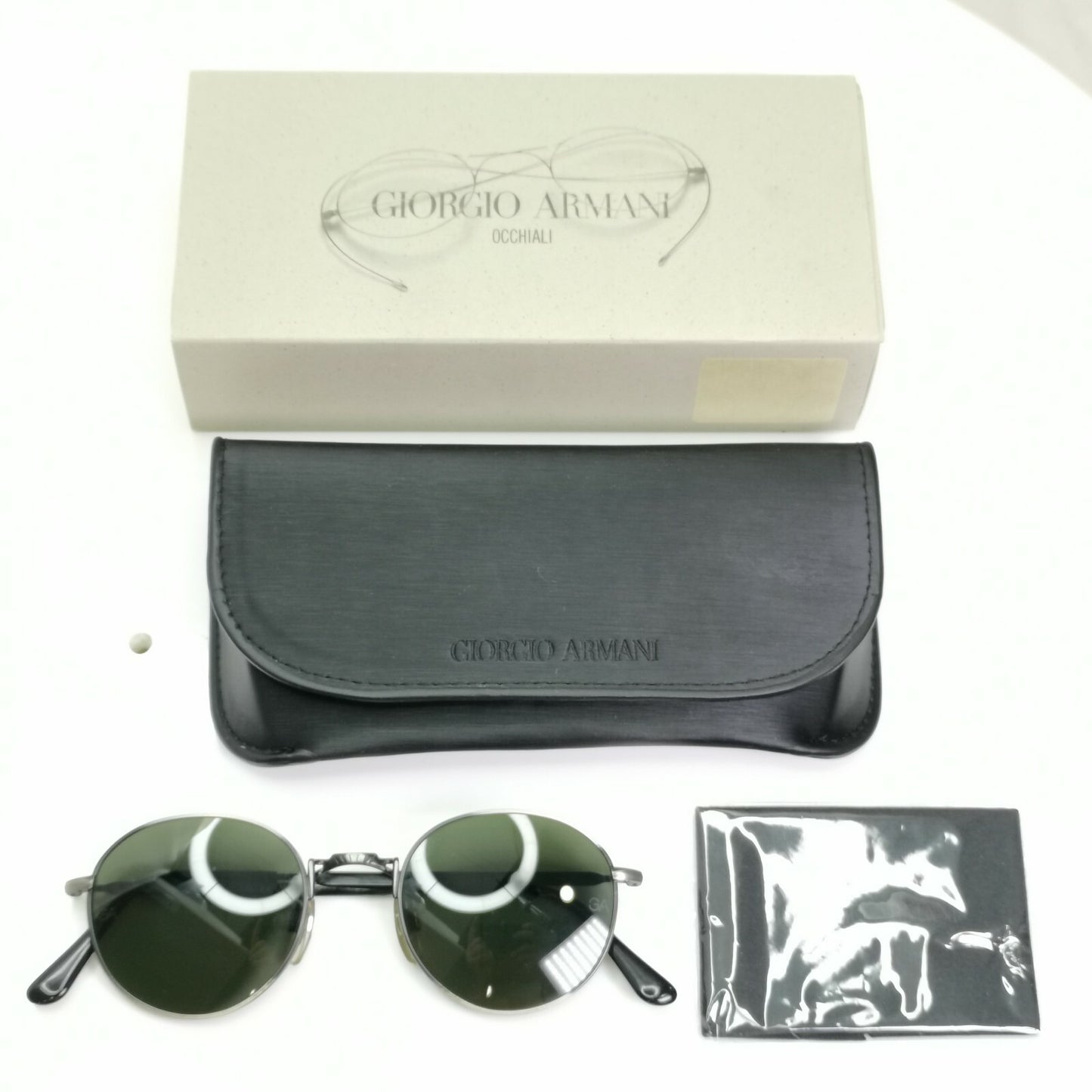 Giorgio Armani 1997 Vintage Sunglasses Gunmetal Glass Lens Round Metal 652 722 a