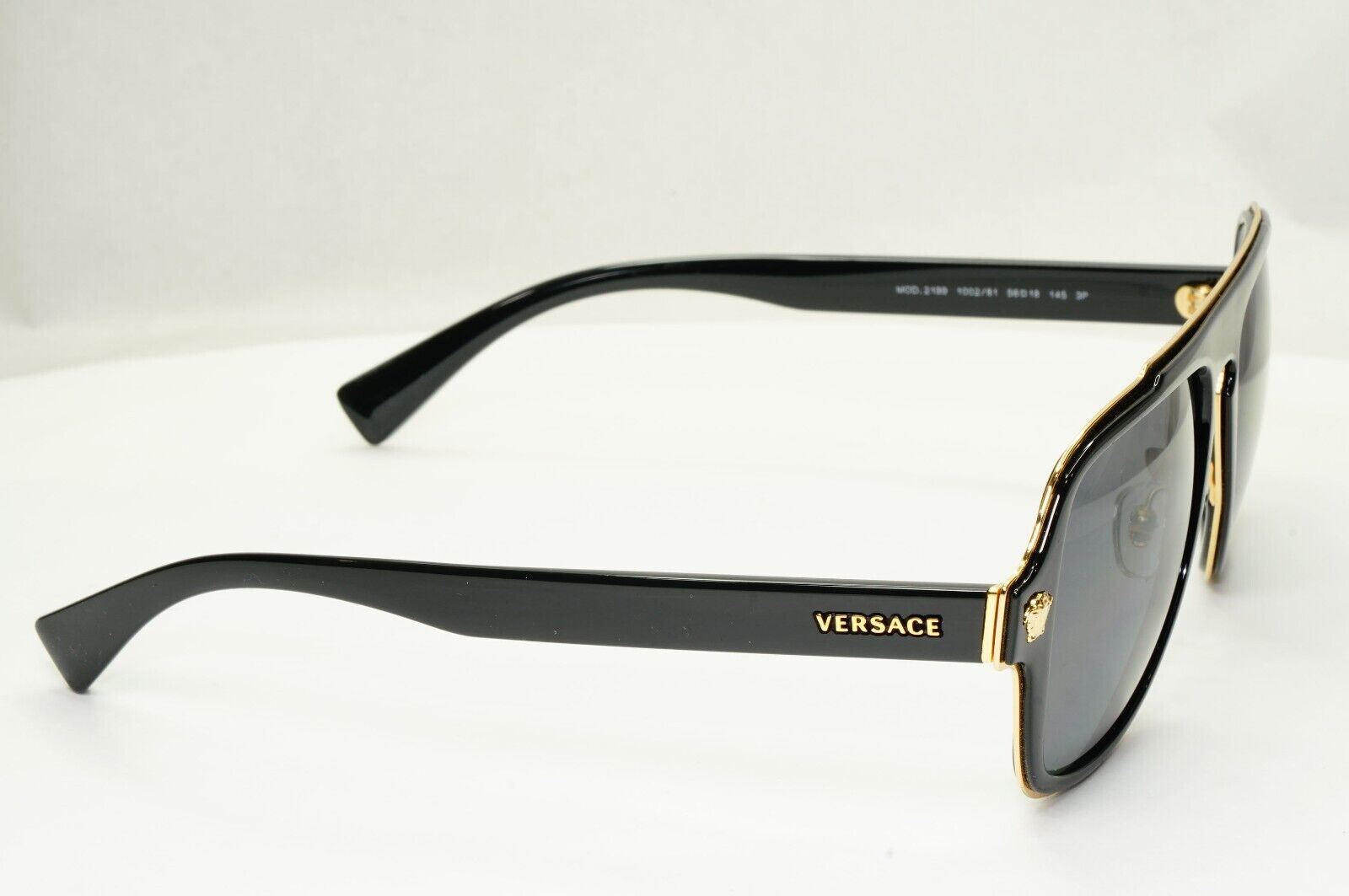 Versace Sunglasses Polarized Black Gold Square Navigator MOD VE 2199 1002/81
