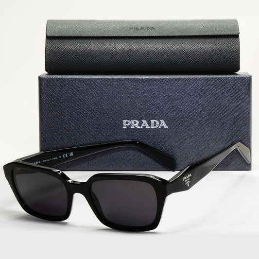 Prada Sunglasses Symbole Glossy Black Square PR14ZV VPR 14Z 1AB-1O1 52mm