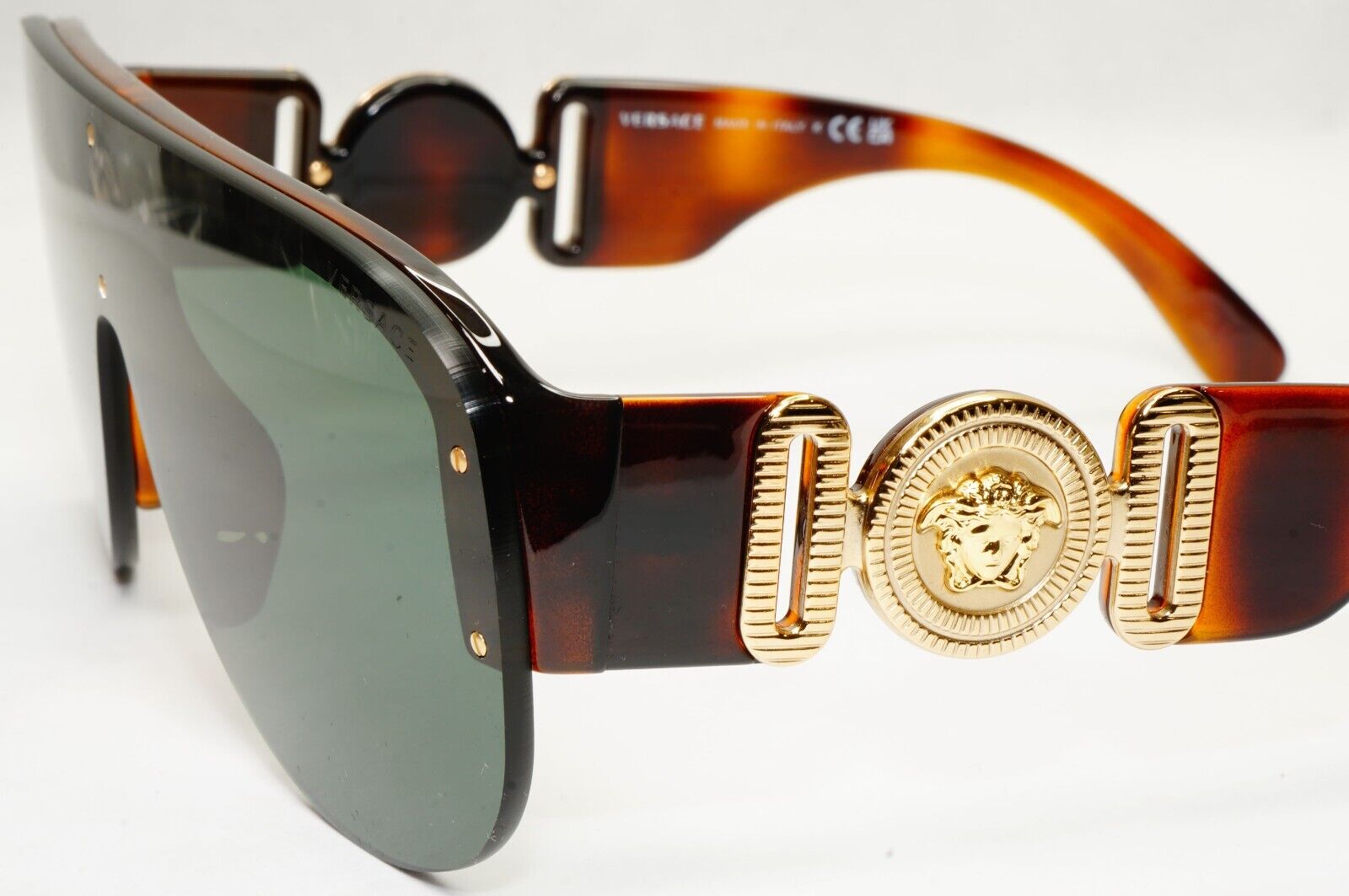 Versace Sunglasses Medusa Shield Brown Gold Green Visor MOD 4391 5317/71
