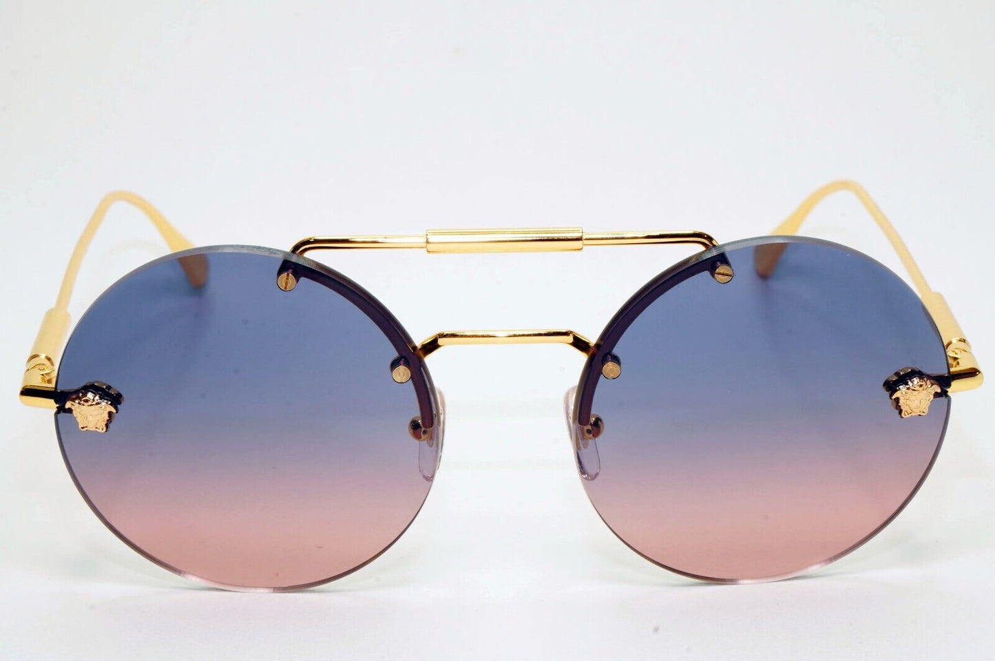 Versace Sunglasses Rimless Gold Medusa Blue Gradient Pink MOD VE 2244 1002/I6
