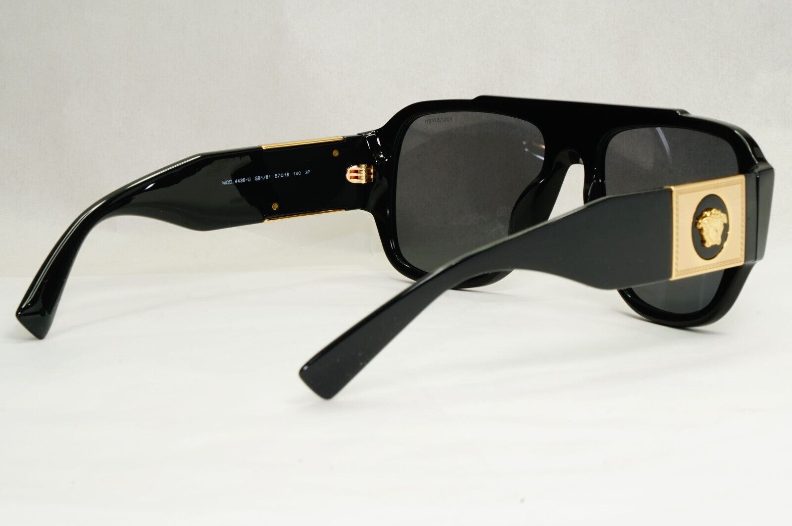 Versace Sunglasses Polarized Black Gold Medusa Square Biggie MOD VE 4436U GB1/81