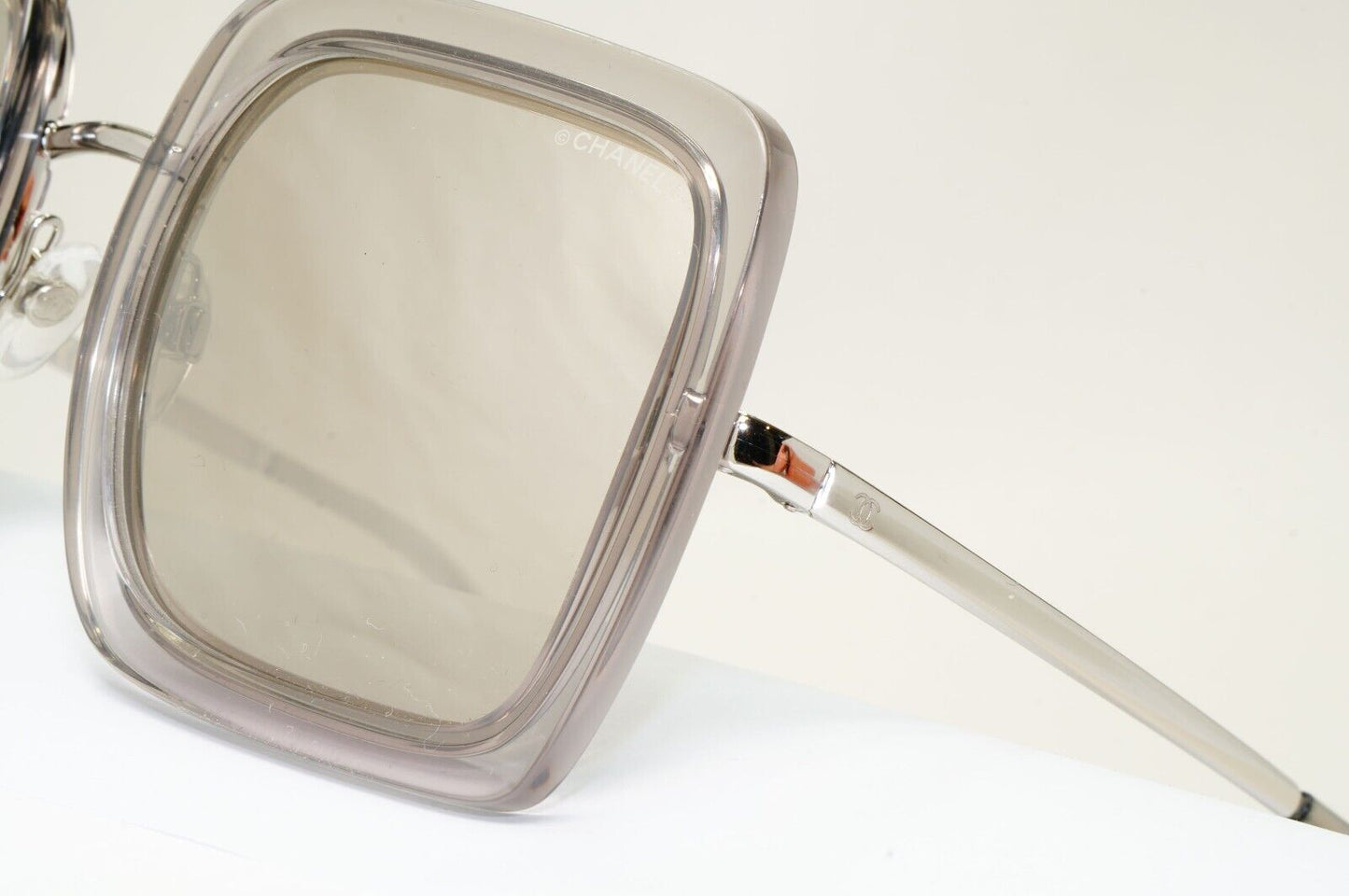 Chanel Sunglasses Square Silver Mirror Transparent Frame 4240 c.906/T7 50mm