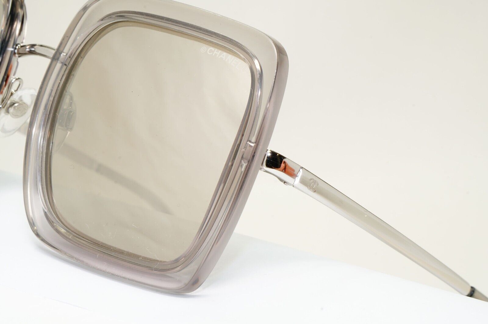 Chanel Sunglasses Square Silver Mirror Transparent Frame 4240 c.906/T7 50mm