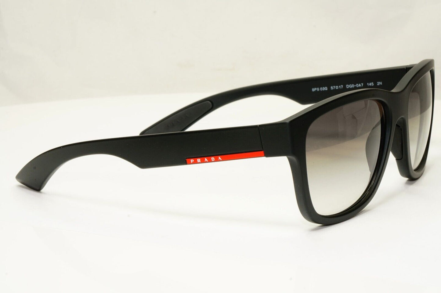 Prada Black Sunglasses Squre Grey Gradient Red Stripe PS03QS SPS 03Q DG0-0A7