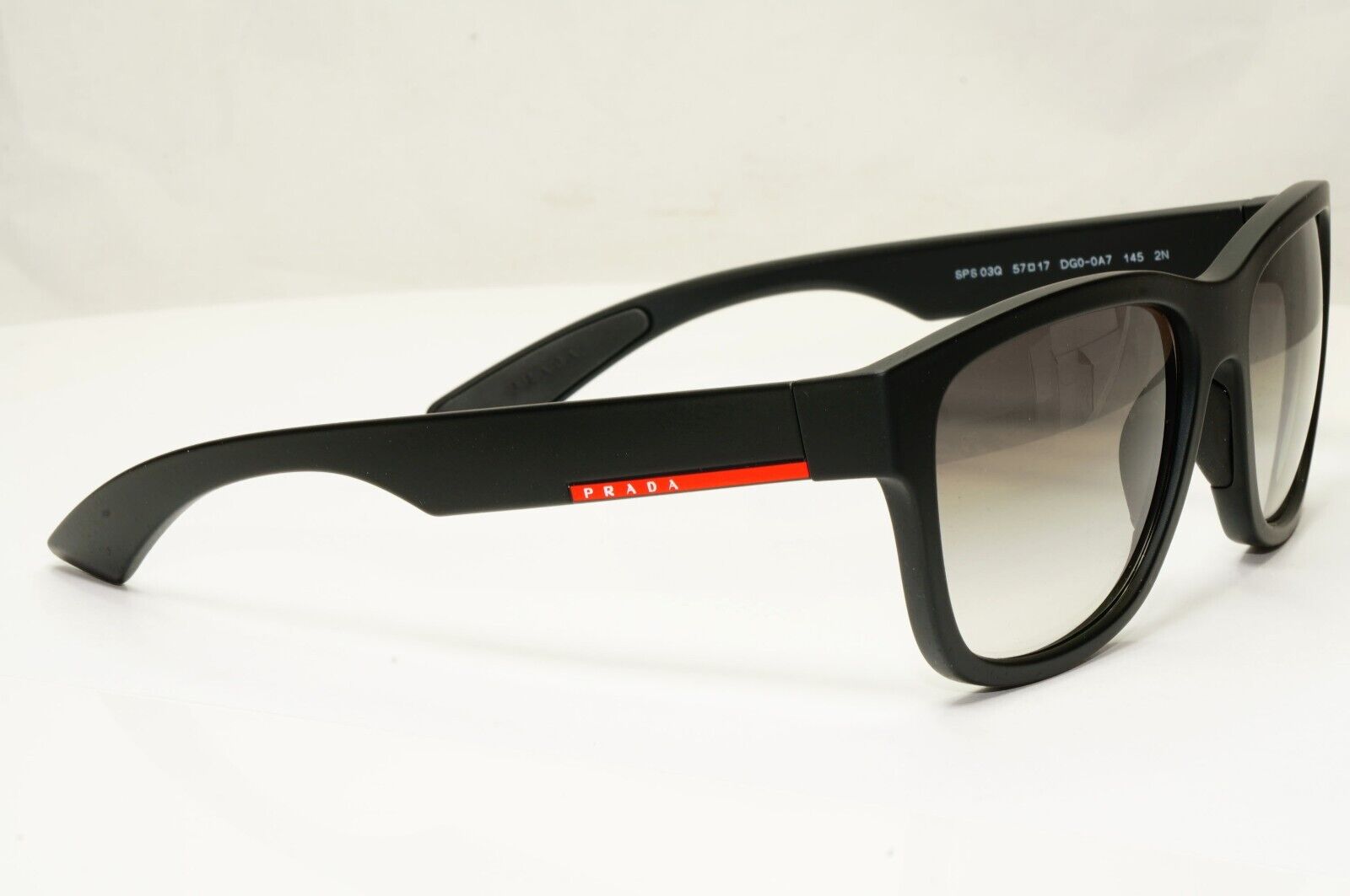 Prada Black Sunglasses Squre Grey Gradient Red Stripe PS03QS SPS 03Q DG0-0A7