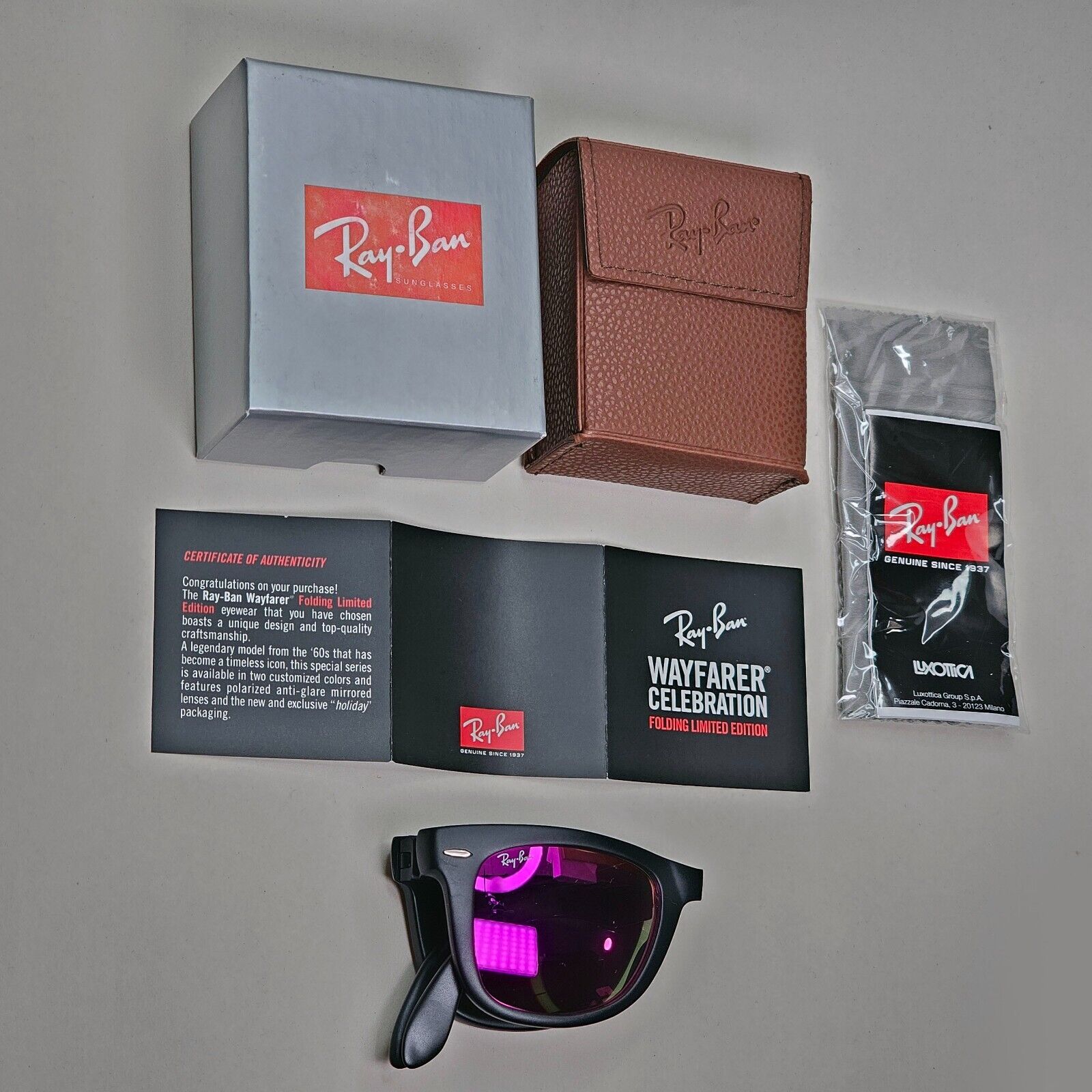 Ray-Ban Sunglasses Folding Wayfarer Black Pink Orange Mirror RB 4105 601-S/4T