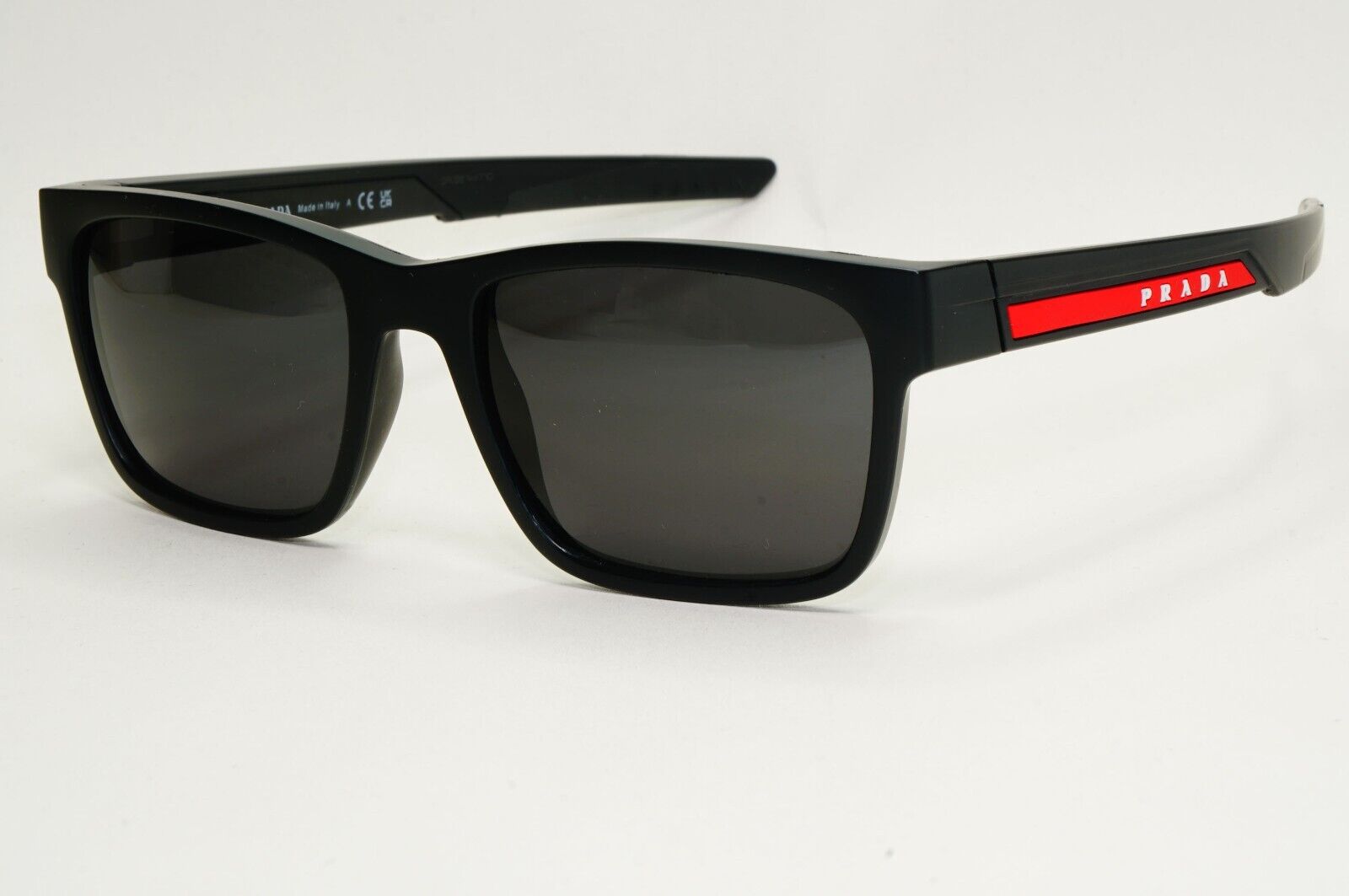 Prada Sunglasses Black Matte Rubber Square Red Rossa PS02PV VPS 02P 1BO-1O1 55mm