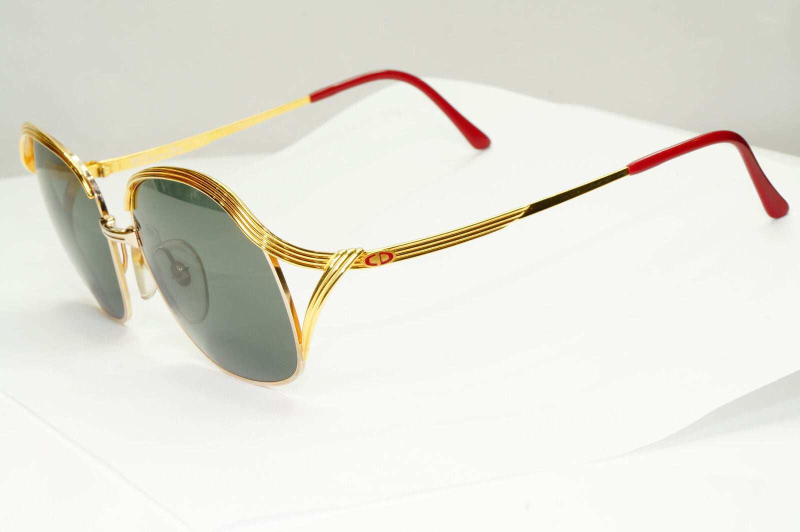 Dior 1990s Vintage Sunglasses Austria Metal Gold Grey Green 2474 44 071222