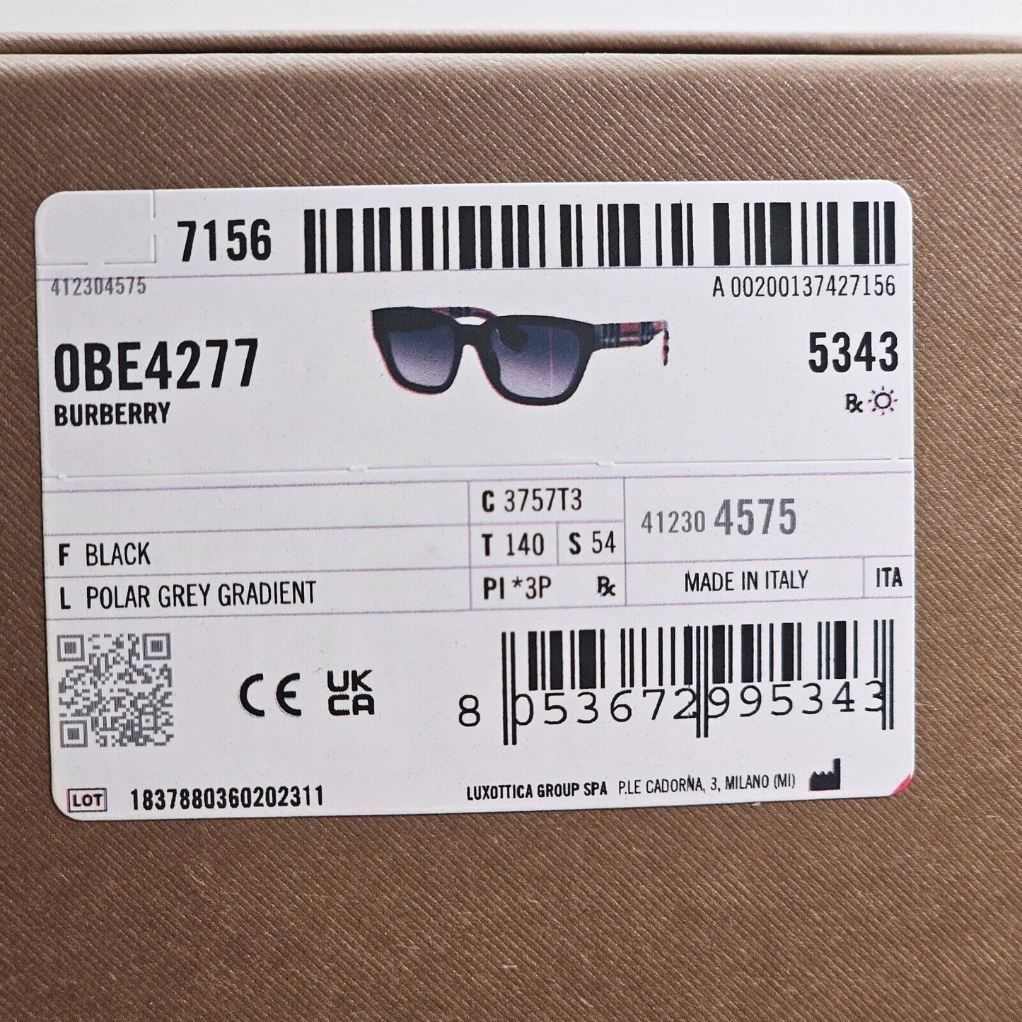 Burberry Sunglasses Polarised Plaid Black Brown Square Mammoth B 4277 3757/T3