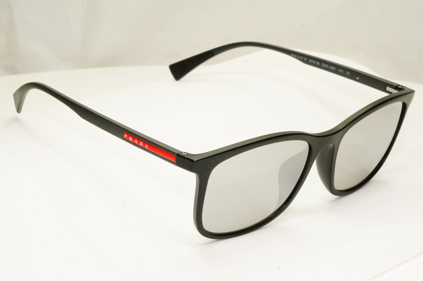 Prada Black Grey Mirror Silver Square Lightweight Sunglasses SPS 01T F DG0-2B0
