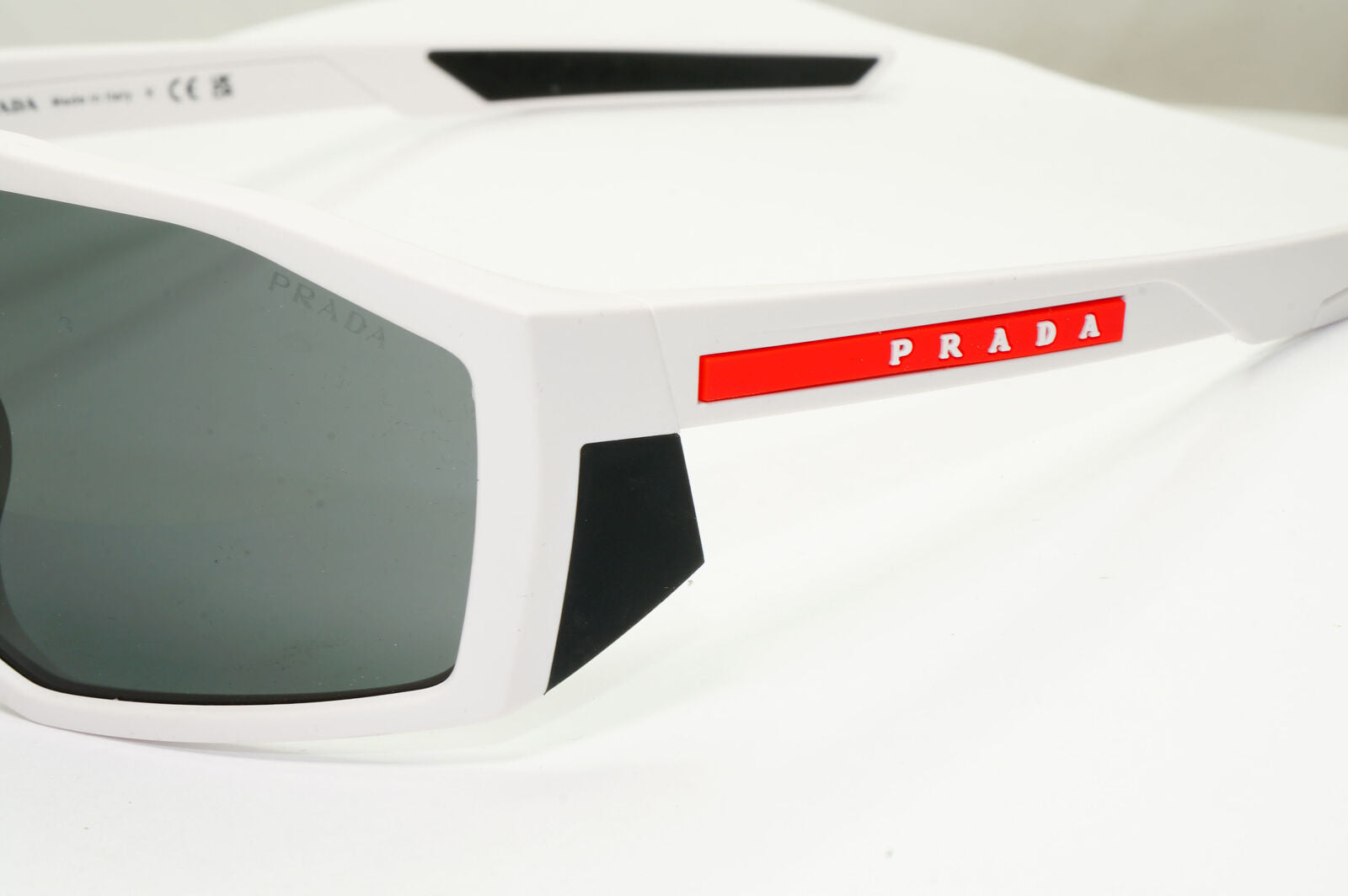Prada White Black Sunglasses Wrap Red Stripe Mens Rossa PS08WS SPS 08W AAI-06F