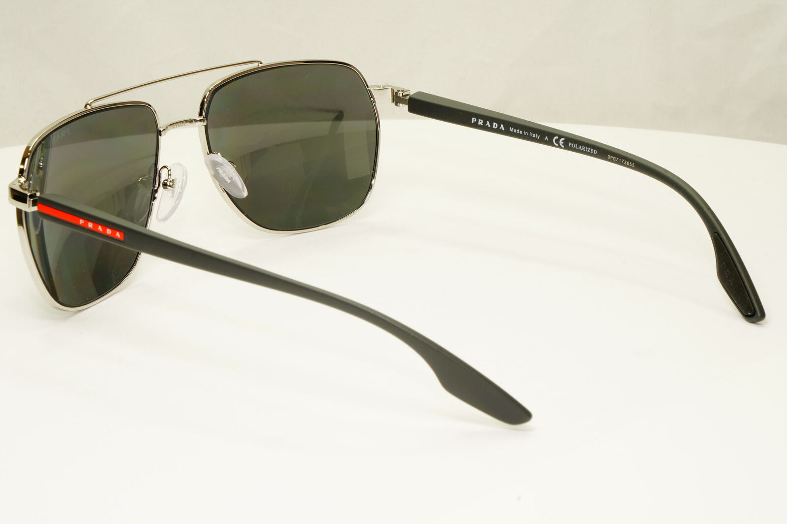 Prada Silver Black Polarised Sunglasses Pilot Mens Square SPS 55V PS55VS 1BC-07H