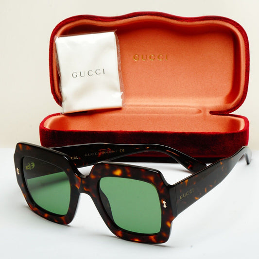 Gucci Sunglasses 2022 Oversized Brown Green Tortoise Square GG1111S 002 180125
