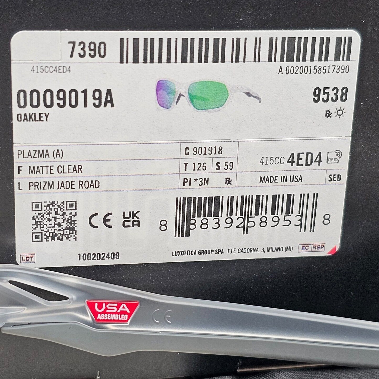 Oakley Sunglasses Plazma (A) Prizm Jade Road Matte Clear OO 9019A 18 59mm