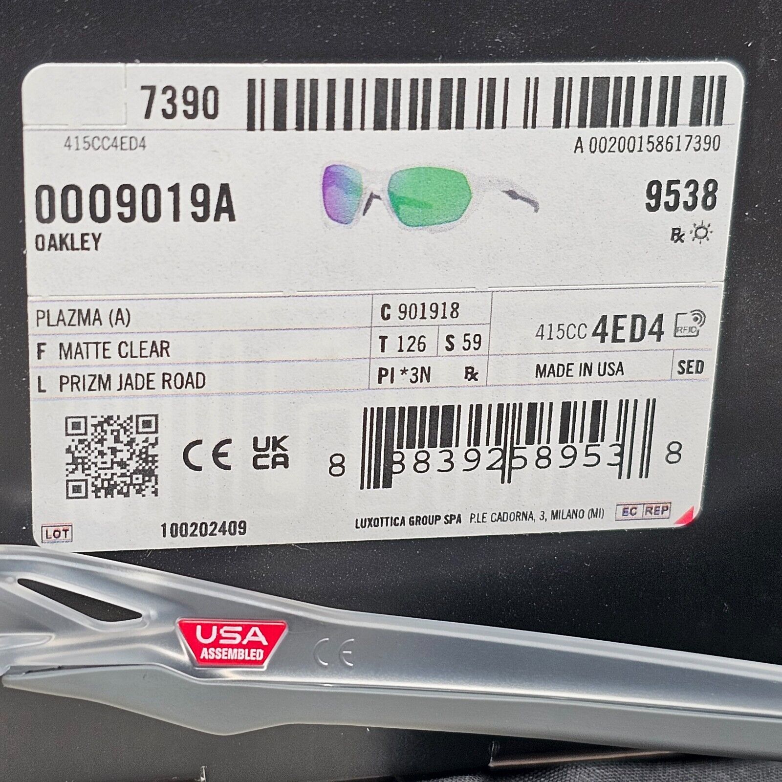 Oakley Sunglasses Plazma (A) Prizm Jade Road Matte Clear OO 9019A 18 59mm