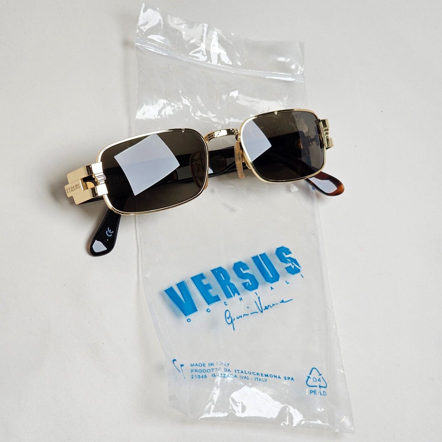 Versus Sunglasses 1996 by Gianni Versace Vintage Gold Rectangle MOD F32 COL 030