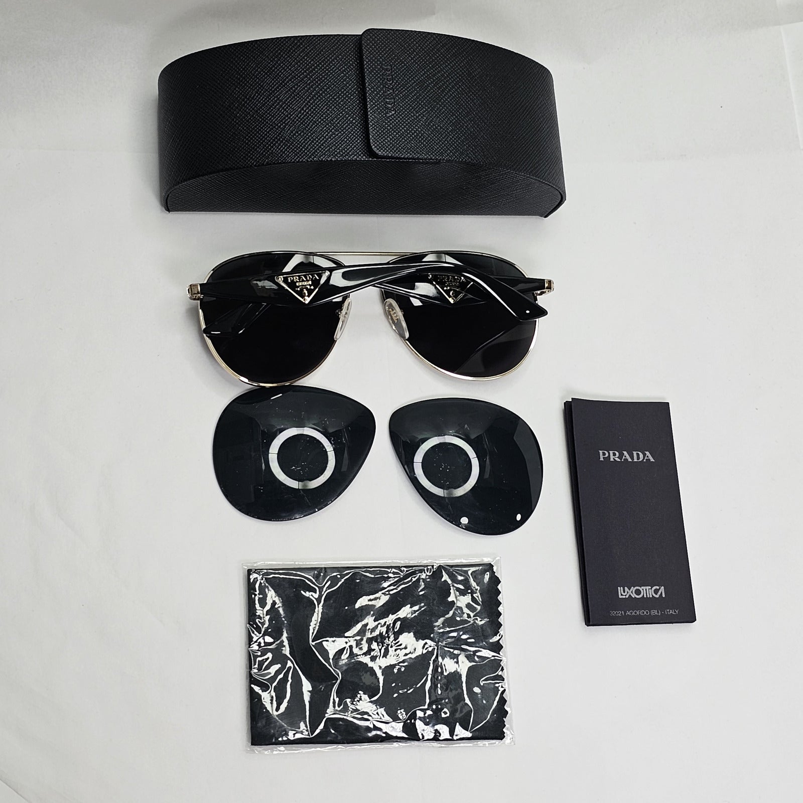 Prada Sunglasses Triangle Logo Black Gold Pilot PR53QS SPR 53Q ZVN-5Z1 130224
